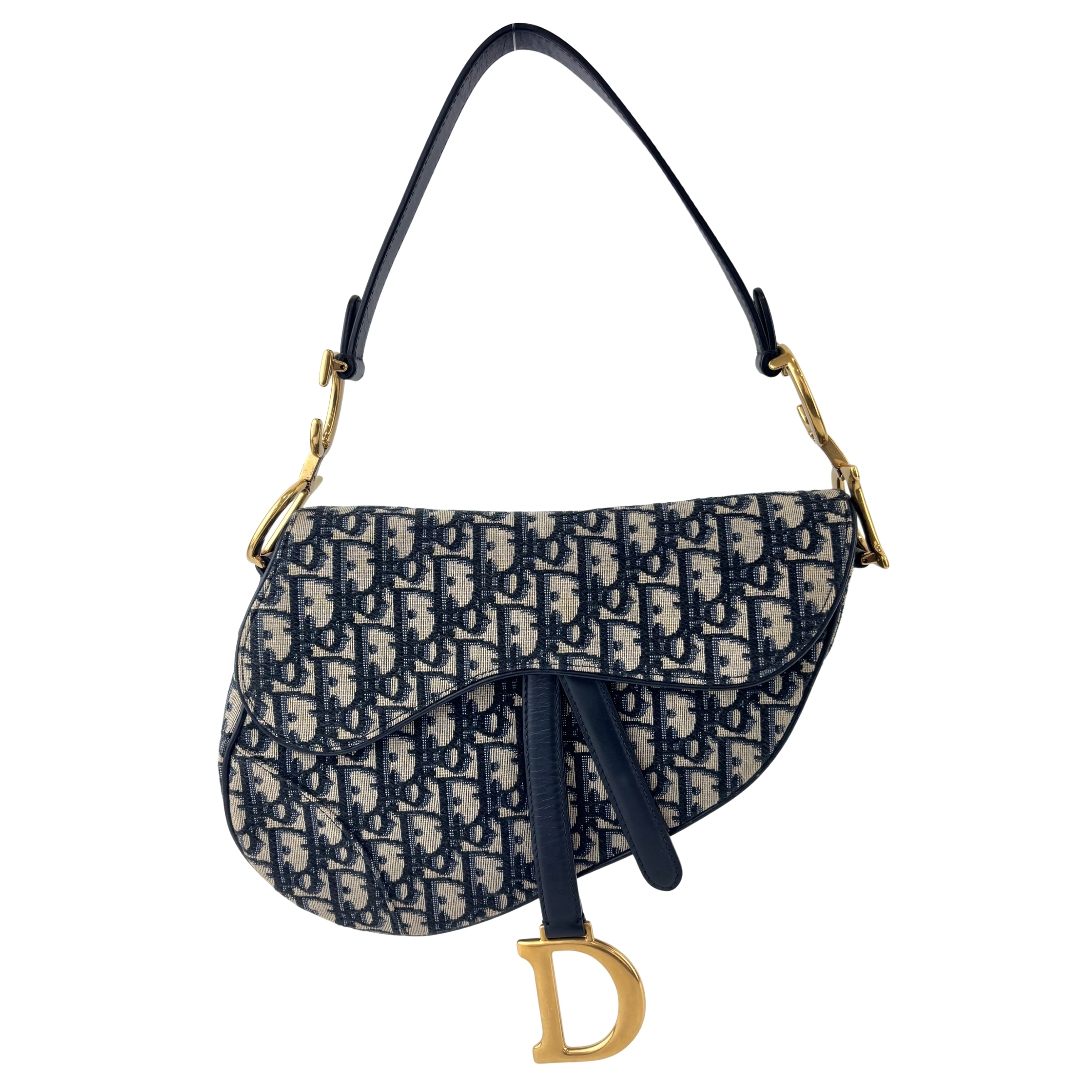 蓝色Oblique印花帆布马鞍包