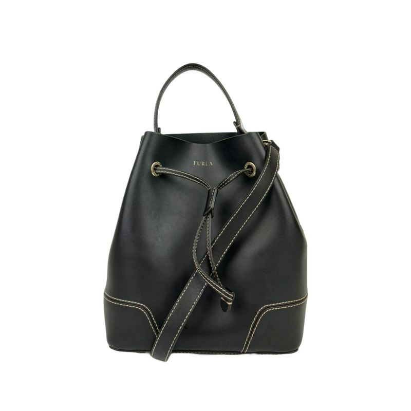 Stacy Drawstring Bucket Bag in Onyx