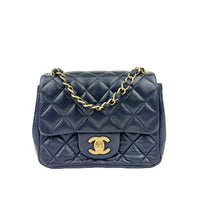 Classic Mini Square Flap in Navy Lambskin GHW