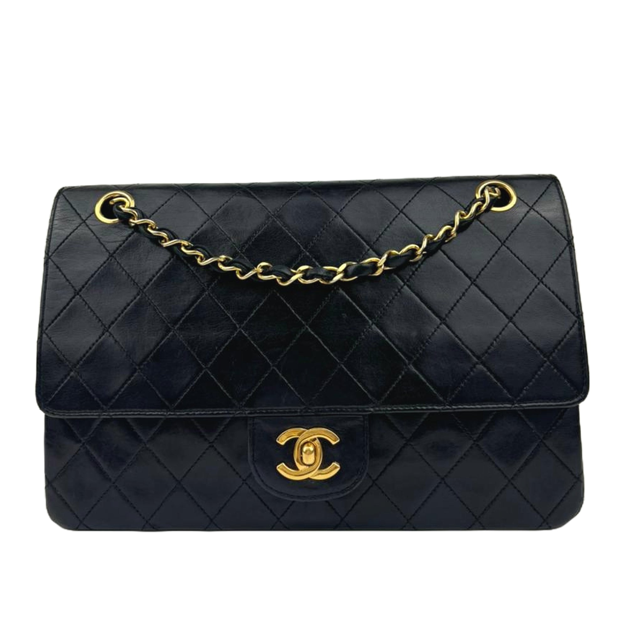 Chanel Vintage Medium Double Flap Black Lambskin 24K Gold – Glampot