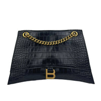 Crush Medium Chain Bag in Black Croc Embossed