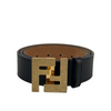 Reversible Black / Beige Calfskin Perforated FF Buckle Belt