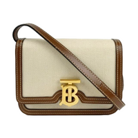 Two Tone Mini TB Canvas &amp; Leather Crossbody in Beige / Brown