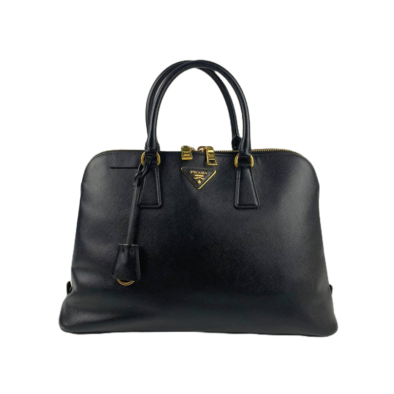 Black Saffiano Vernice Leather Large Promenade Bag