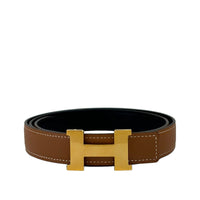 Hermes 24mm H Reversible Belt in Noir Box / Gold Togo GHW