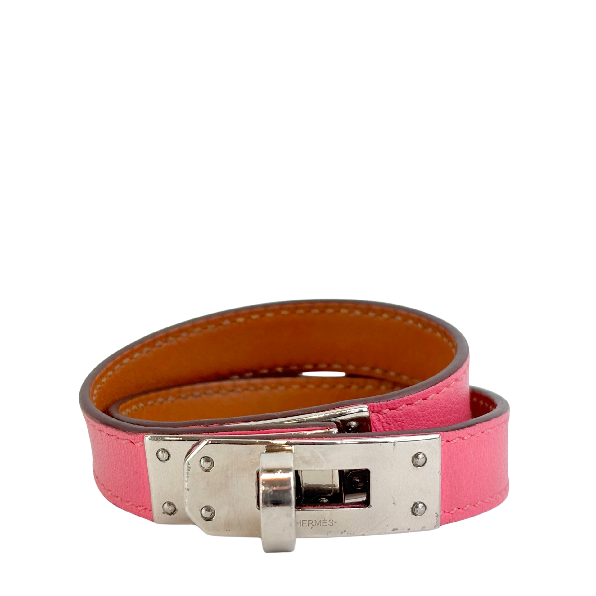 Hermès Kelly Double Tour Bracelet Rose Azalee PHW XS – Glampot