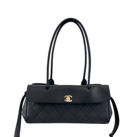 Small Tote Grained Calfskin & Gold-Tone Metal Black