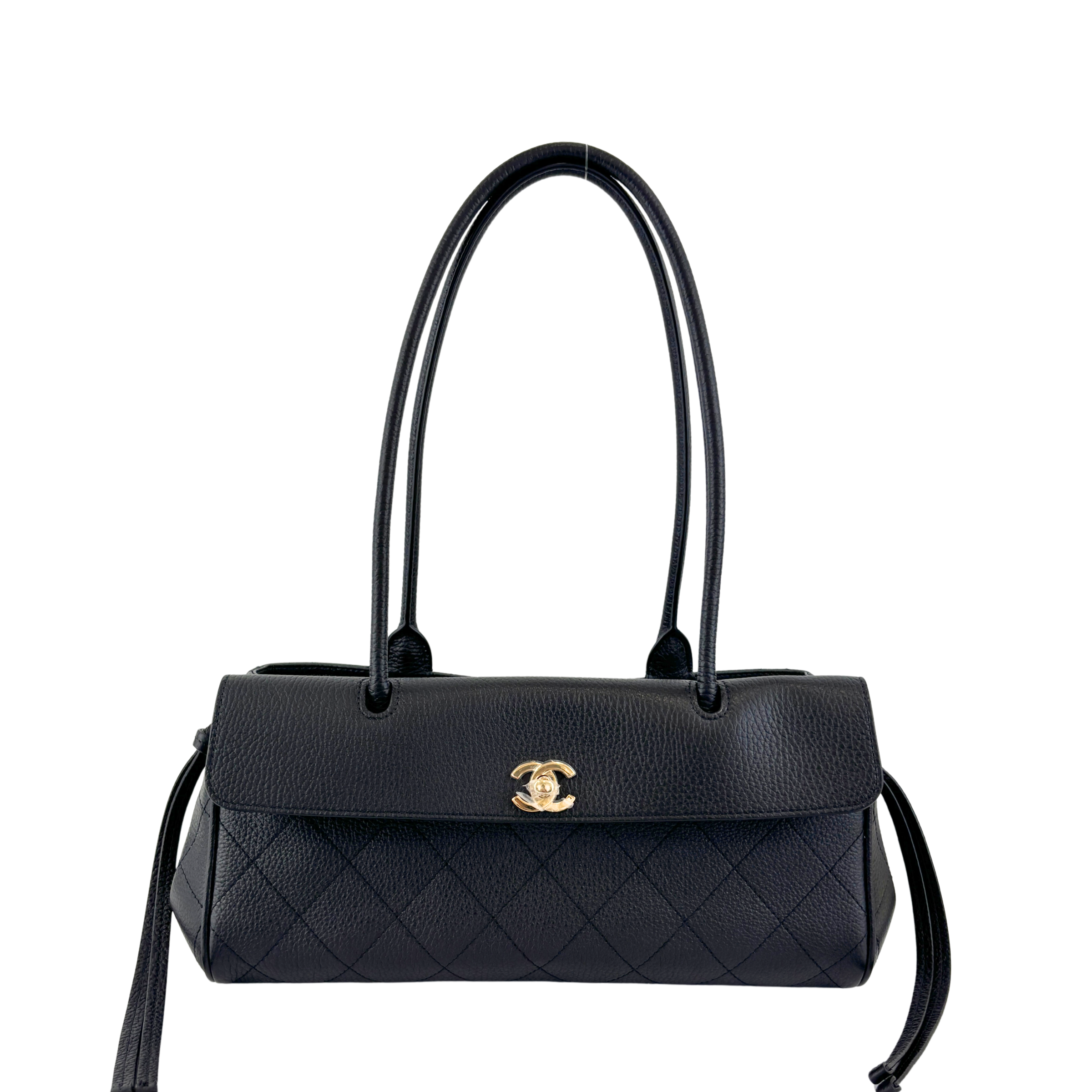 Small Tote Grained Calfskin & Gold-Tone Metal Black