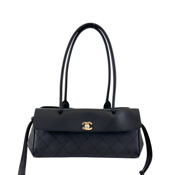 Small Tote Grained Calfskin & Gold-Tone Metal Black