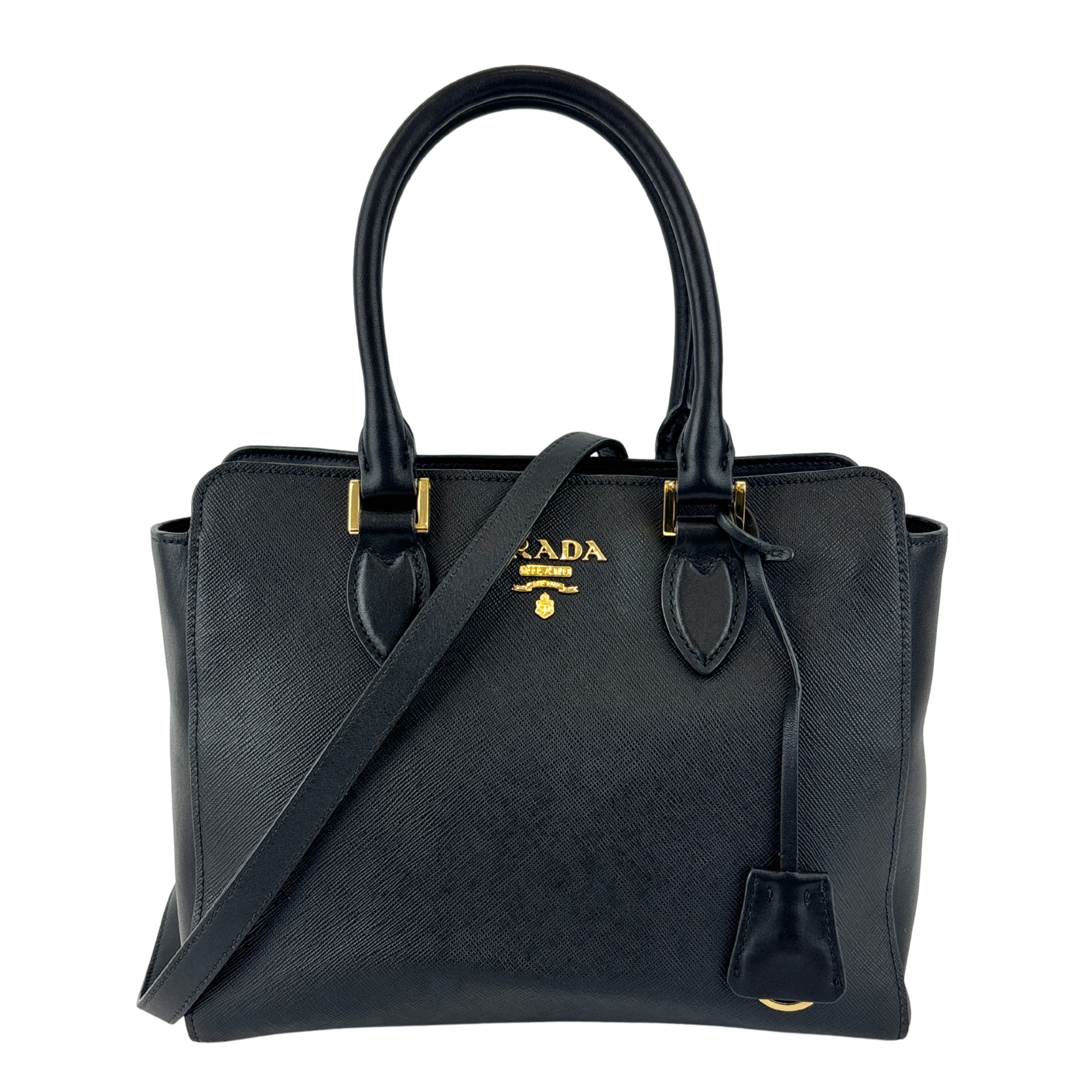 Prada 1BA113 Baltico Saffiano and Soft Calfskin Leather Small Top Handle Crossbody Bag