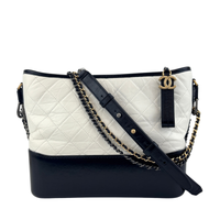 Medium Gabrielle Aged Calfskin Quilted Hobo Black / White - Glampot