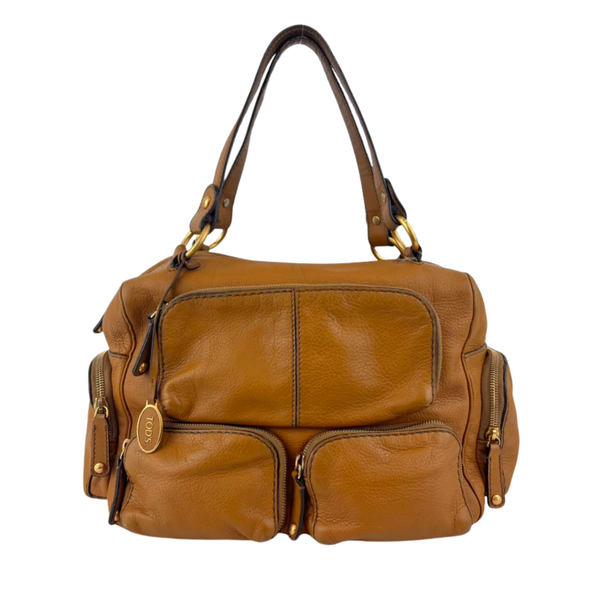 T Bag Media Satchel Brown Leather