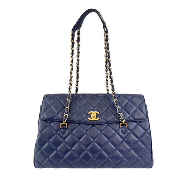 Navy Blue Quilted Lambskin Leather Misia Camera Flap Bag