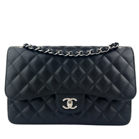 Classic Jumbo Double Flap Black Caviar SHW