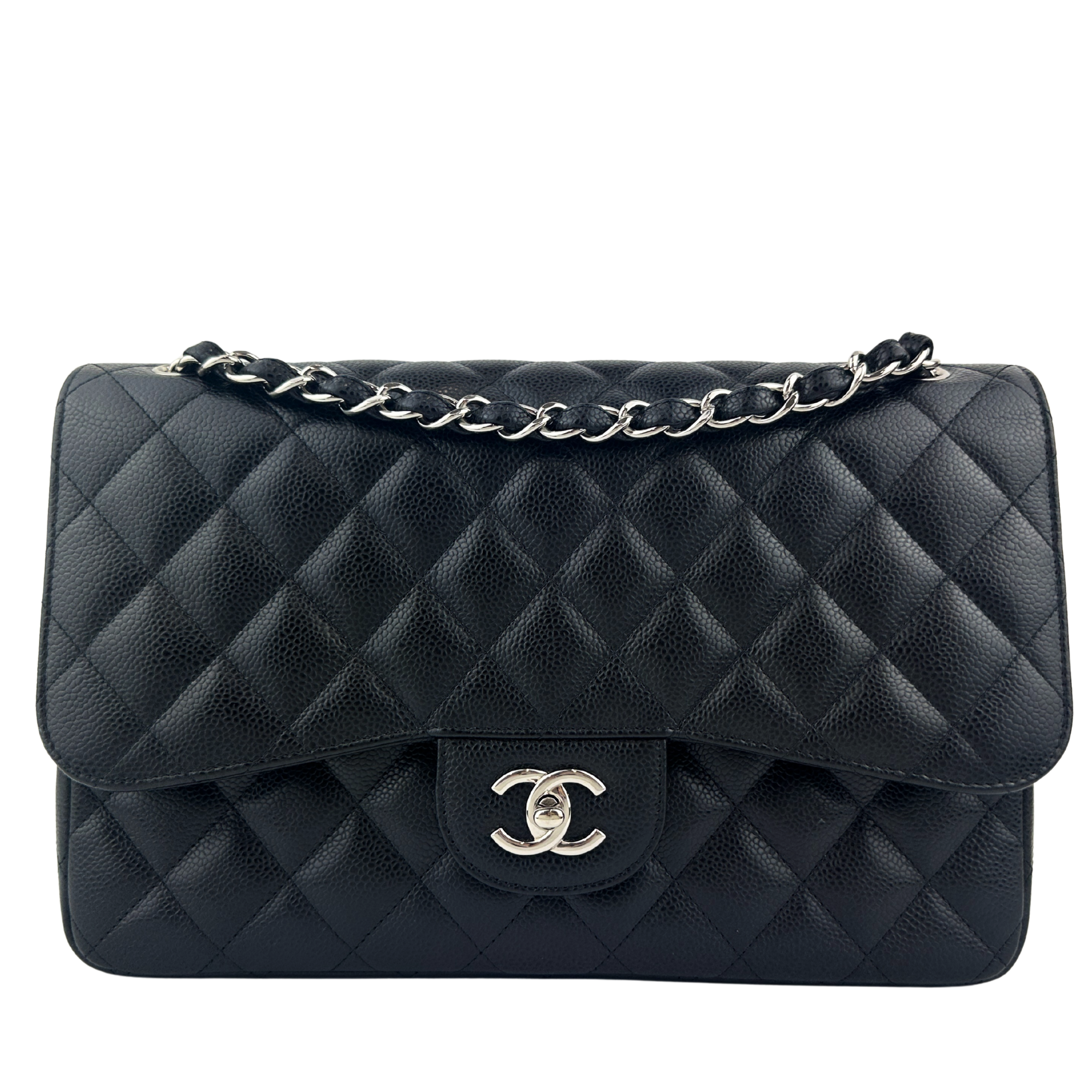 Classic Jumbo Double Flap Black Caviar SHW