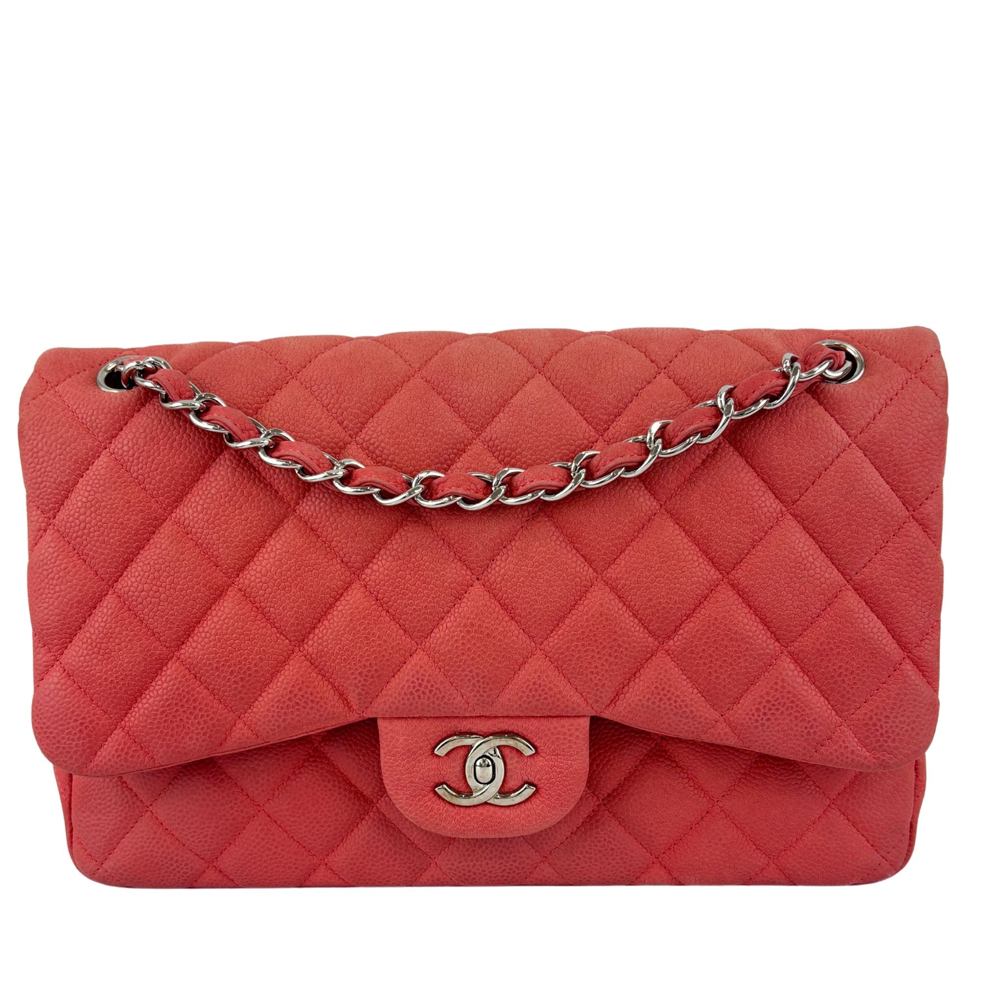 Coral Pink Caviar Jumbo Classic Double Flap Bag SHW
