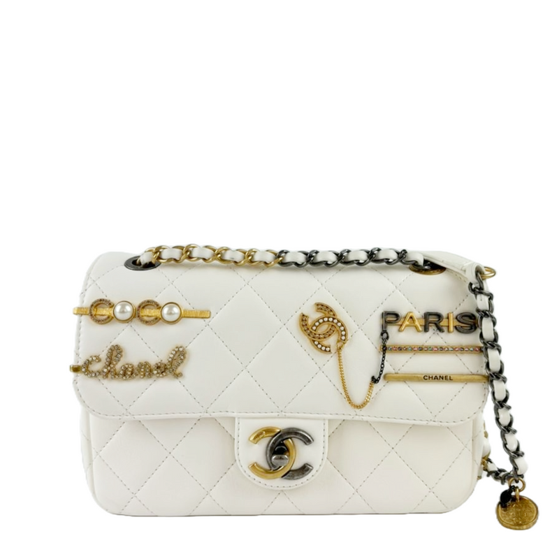 AS2979 Mini Coco Clips Flap White Lambskin Quilted