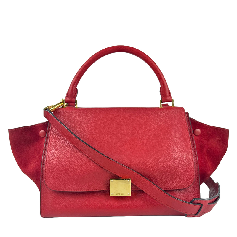 Red Small Trapeze Pebbled Calfskin / Suede Leather Bag