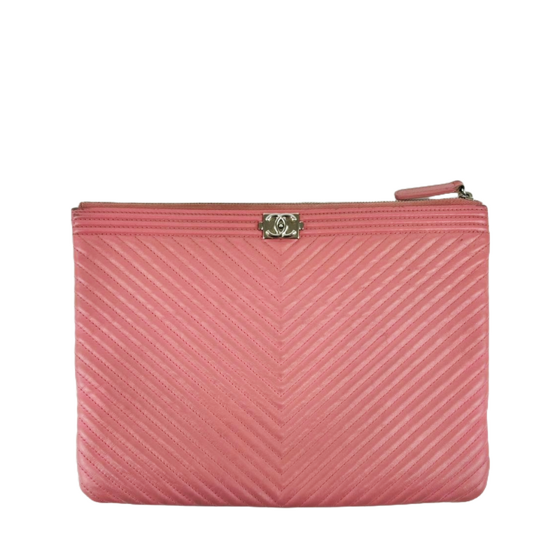 Boy Medium O Case Pink Chevron Lambskin SHW