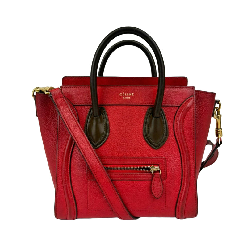 Nano Luggage Tote Bag Red/Brown Leather