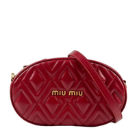 Red Quilted Leather Oval Crossbody Bag