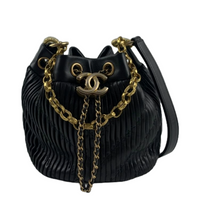 Small Coco Pleated Drawstring Bucket Bag Black GHW