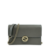 Interlocking GG Wallet on Chain Grey Pebbled Leather