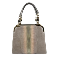 Gold Glanced Python / Pearl Grey &amp; Light Gold Soft Calf Leather Monete Shoulder Bag&nbsp;