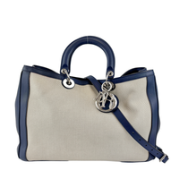 Large Diorissimo Navy Blue / Natural Canvas and Leather Shopper Tote
