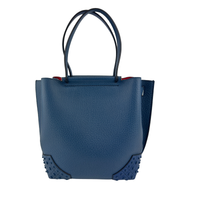 Wave Navy Blue Pebble Grained Leather Tote Bag