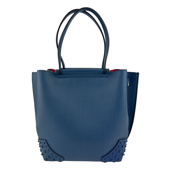 Wave Navy Blue Pebble Grained Leather Tote Bag