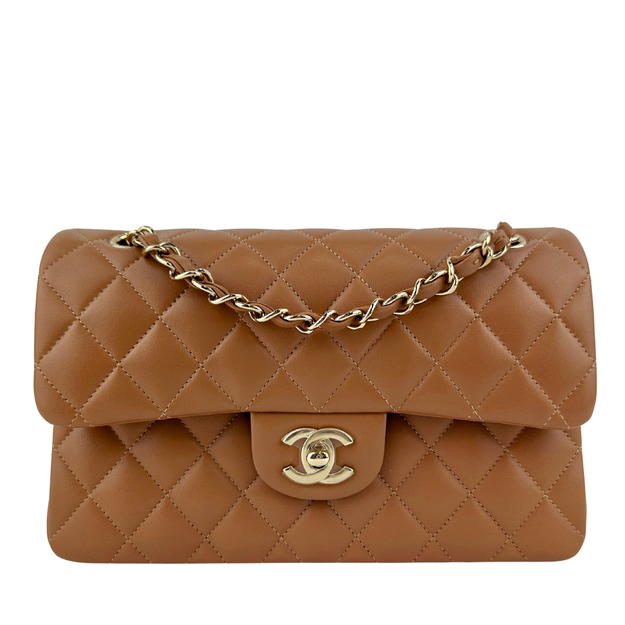 22S Brown/Caramel NB356 Lambskin Small Classic Flap Bag GHW