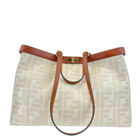 8BH374 Medium Peekaboo X-Tote Cream FF Embroidered Canvas Bag