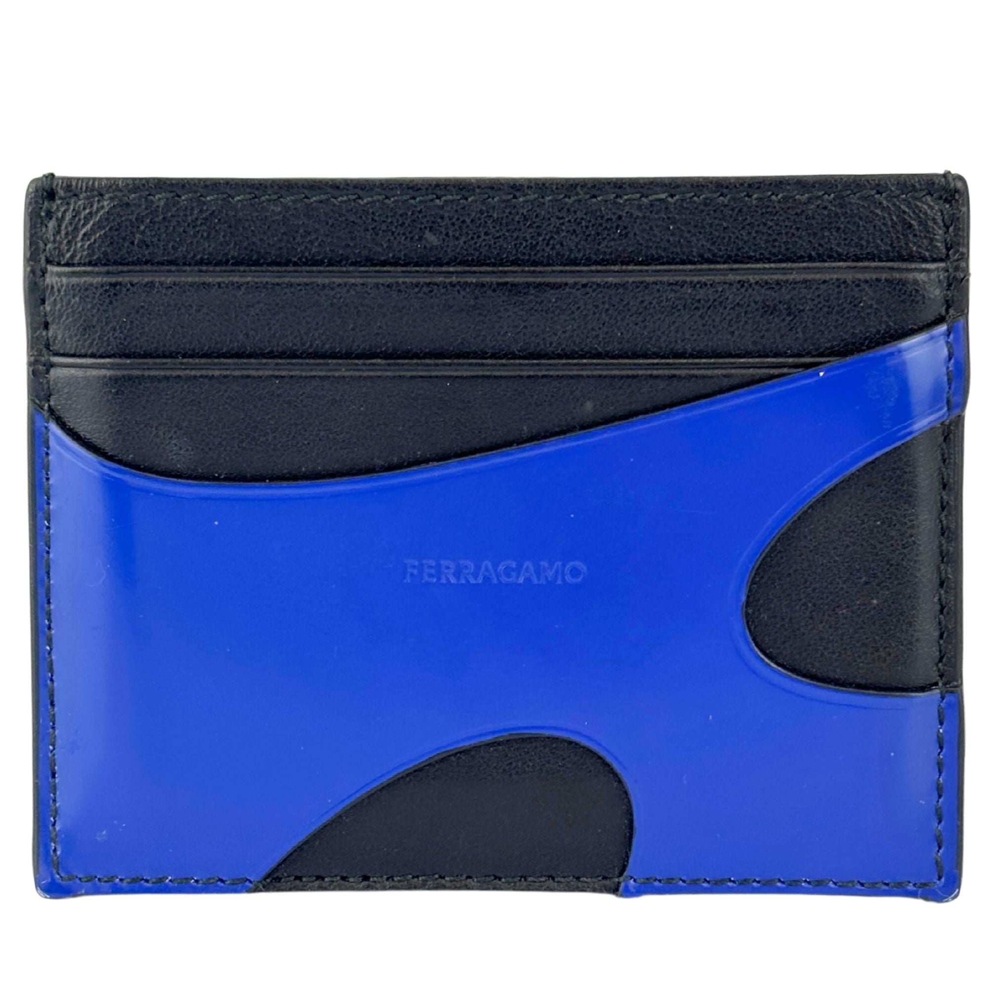 Cut-Out Detail Card Holder Black Calfskin / Blue Patent