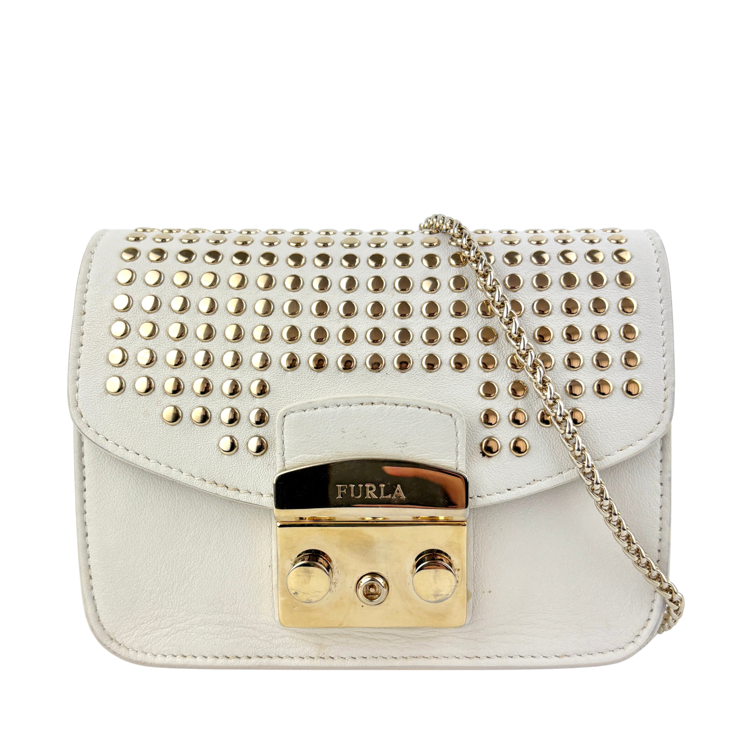 Metropolis Mini Gold Studded White Bag