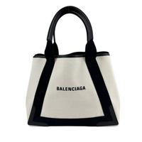 Beige/Black Canvas/Calfskin Navy Medium Cabas Tote Bag