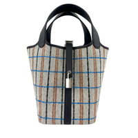 Picotin Lock 18 Broderie Couverture Carre Toile H écru / noir / fauve / noir / bleu Zanzibar - Glampot