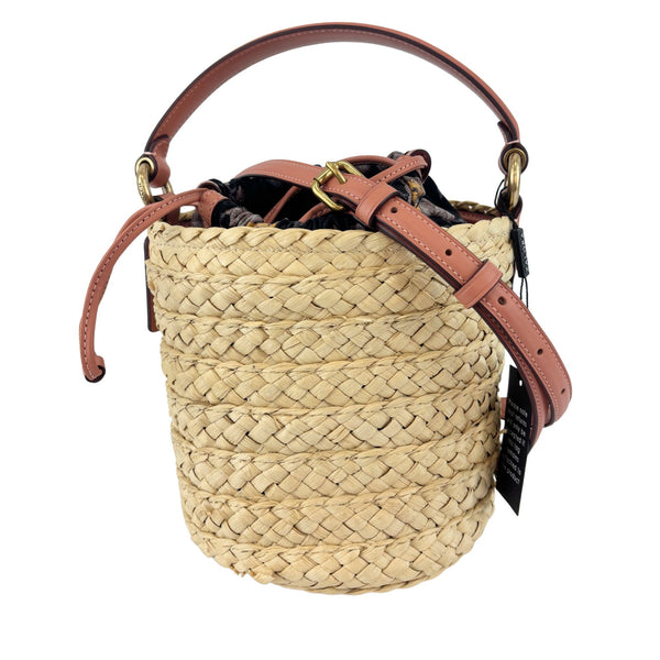 Bucket Straw Bag with Floral Print Interior