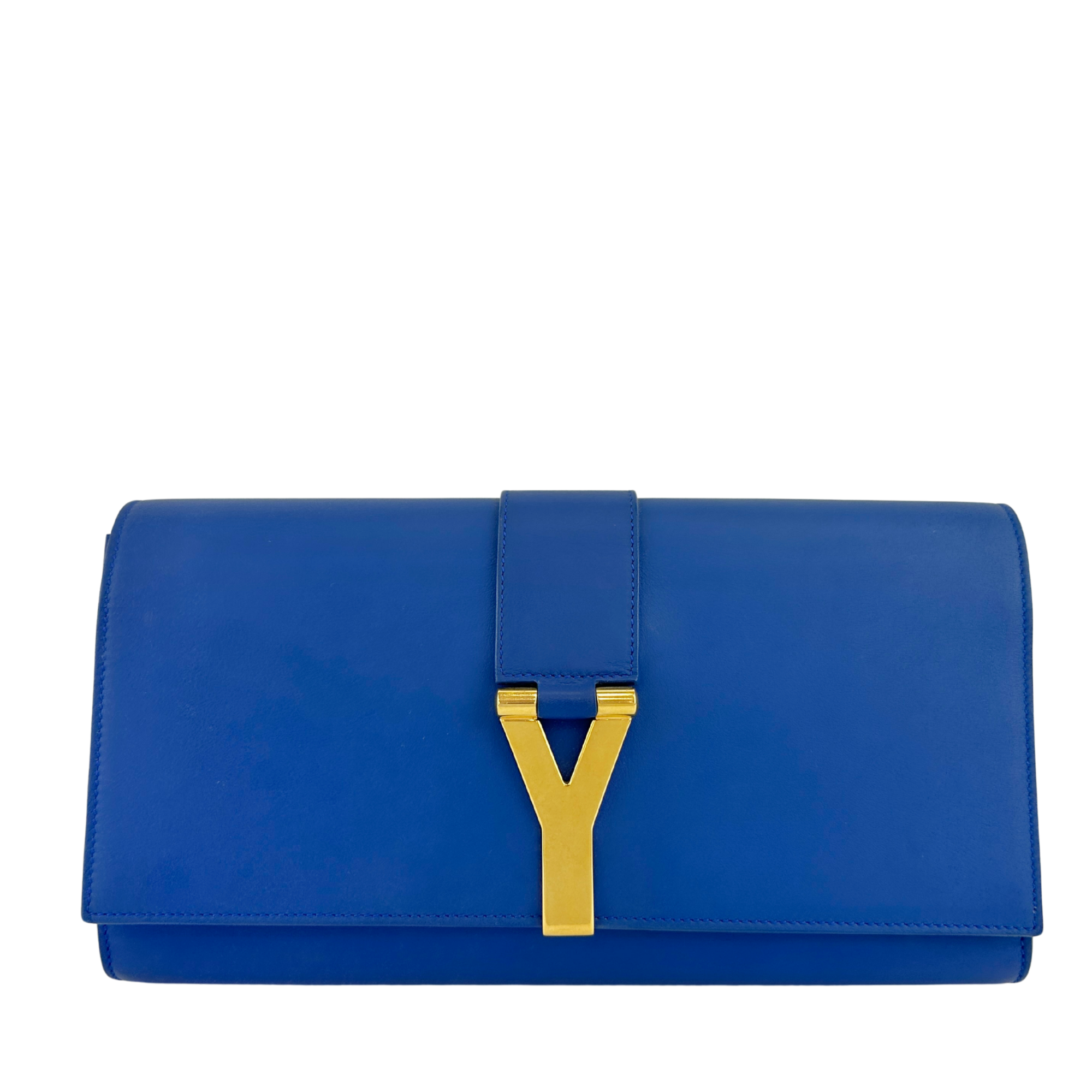 311213 Chyc Y Ligne Blue Calfskin Leather Clutch