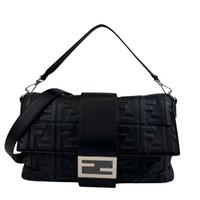 Large Zucca Embossed Baguette Convertible Belt Bag Black Nappa