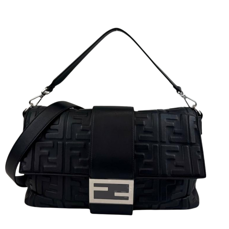 Large Zucca Embossed Baguette Convertible Belt Bag Black Nappa