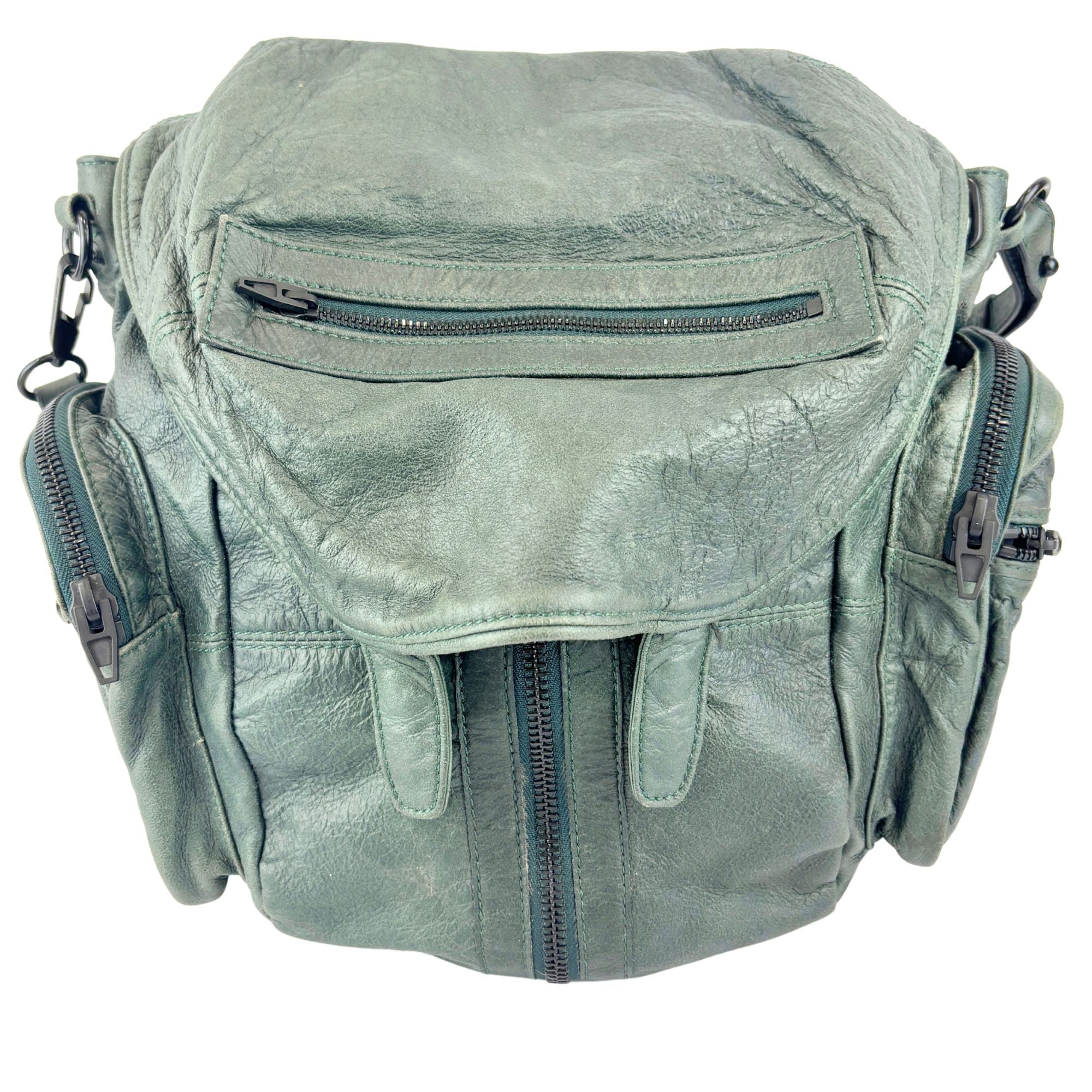 Alexander Wang Forest Green Washed Lambskin Large Marti Convertible Backpack with Matte Black Hardware