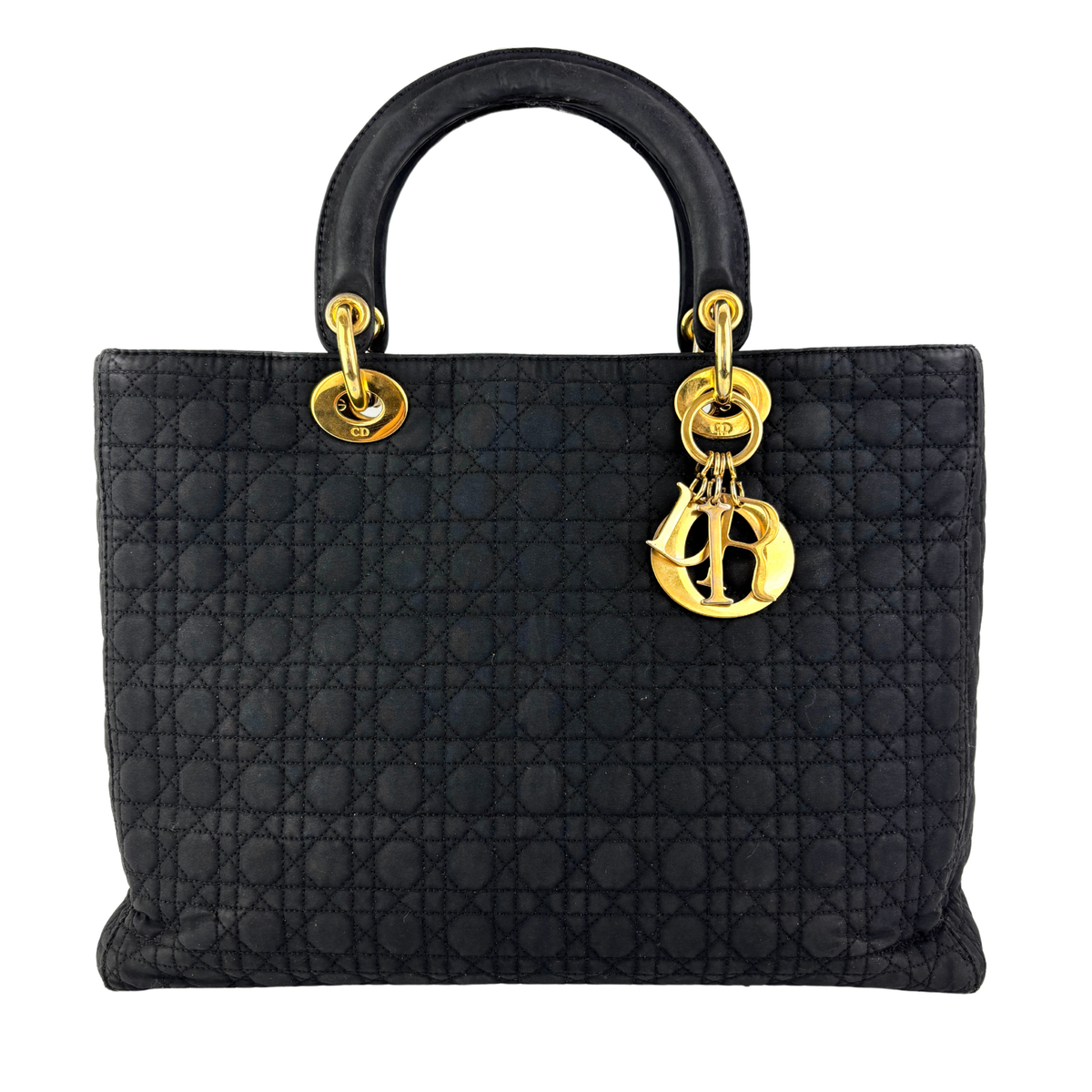 Medium Vintage Lady Dior Black Cannage Quilted Nylon Bag - Glampot