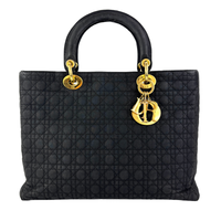 Medium Vintage Lady Dior Black Cannage Quilted Nylon Bag - Glampot