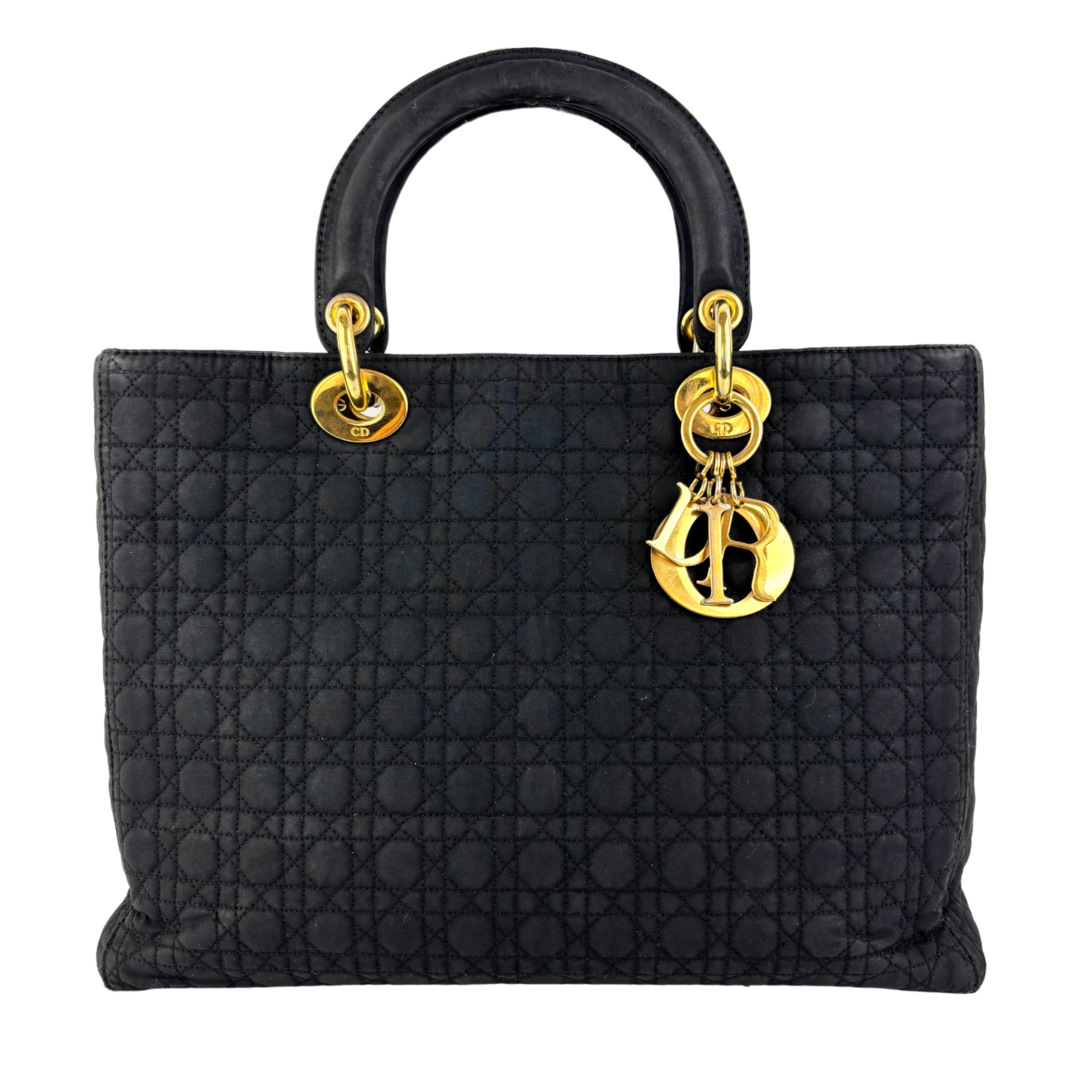 Medium Vintage Lady Dior Black Cannage Quilted Nylon Bag - Glampot