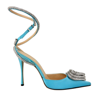 Triple Hearts Blue Satin High Heels Size 41