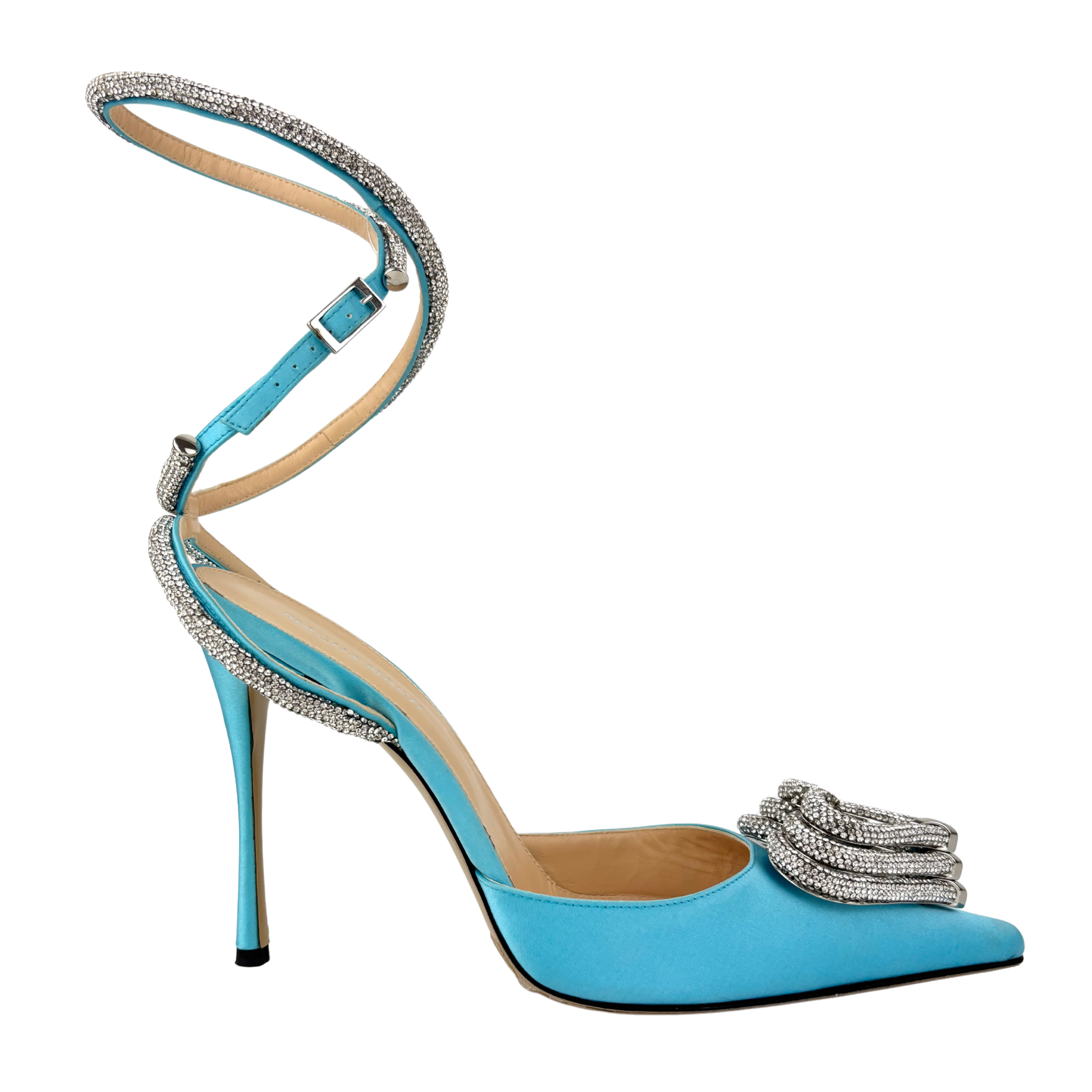 Triple Hearts Blue Satin High Heels Size 41