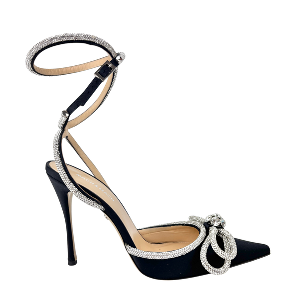 Double Bow Black Satin Heels Size 40.5