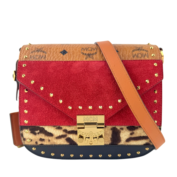 Suede Calf Hair Visetos Patricia Crossbody Bag Cognac Multicolor