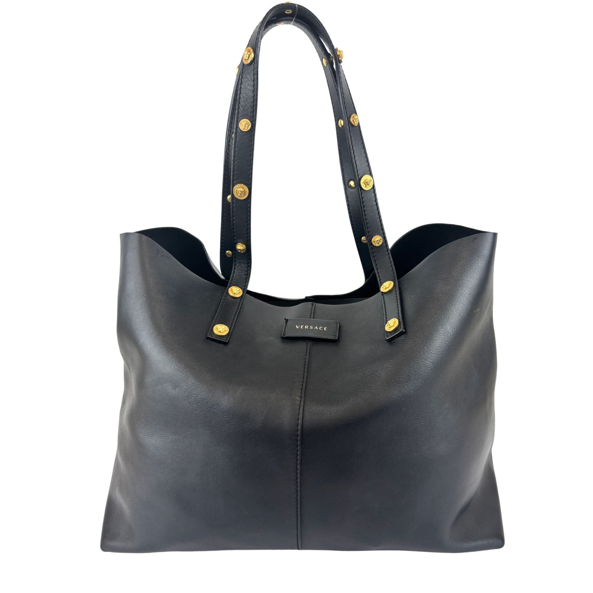 Black Studded Leather La Medusa Tote